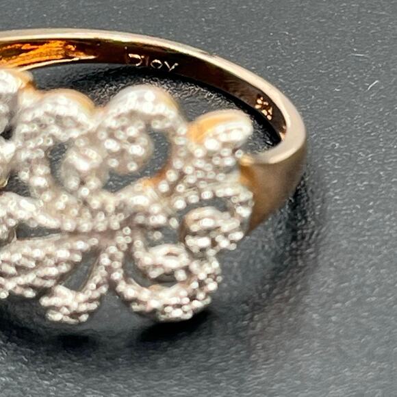 D'Joy Sterling Silver Rose Gold Fleur-de-Lis Diamond Accent Flower Ring Size 8.5 - Picture 7 of 8